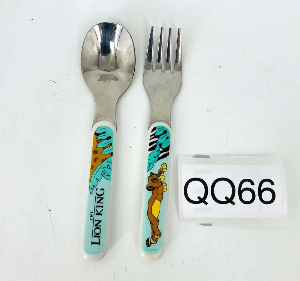 Vintage 90s Disney Lion King Kids Fork & Spoon Set Blue Stainless Steel